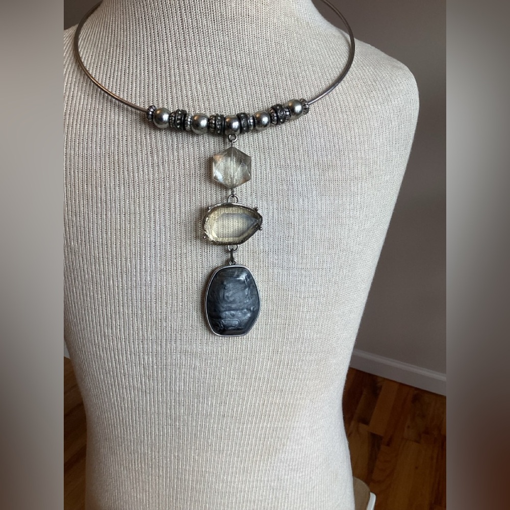 Chic Silver and Gray Gemstone Necklace
